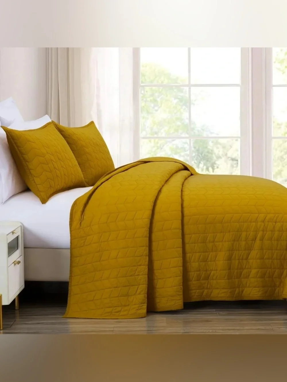 Mustard Yellow King 3 piece Quilted Bedspread Set 100% cotton